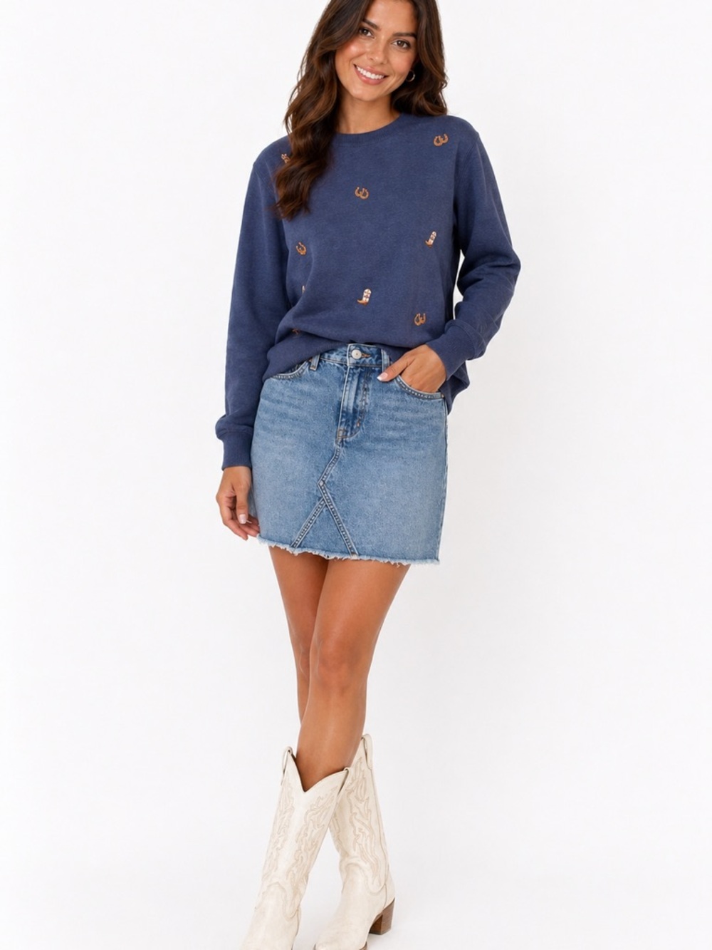 Lucky Brand Navy Sweatshirt with Tan Embroidery